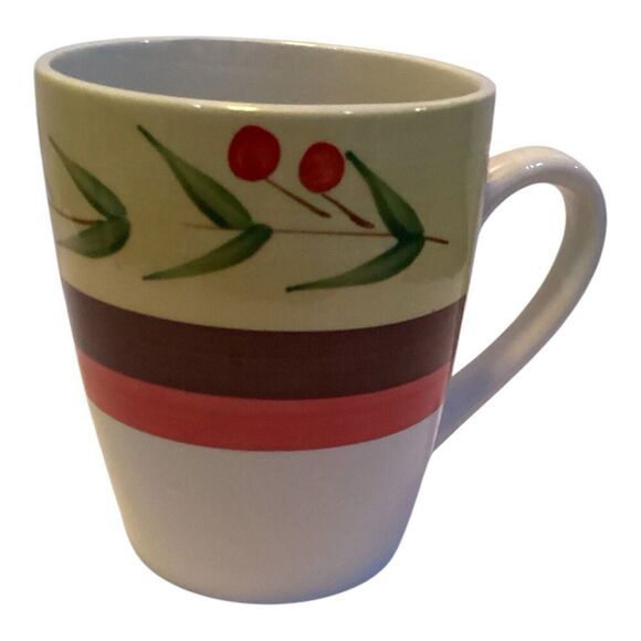 Royal Norfolk Stoneware Coffee Mug Cherry Designed Cups Set Of 3 - Picture 2 of 6